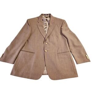 Stafford Vintage Men's Wool Blend Brown Blazer Size 44S Gold Buttons Preppy
